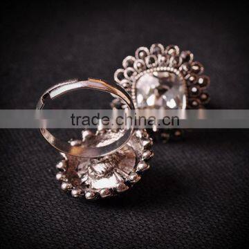 Hmong Silver Rhinestone Fashion Ring Handmade Womans Ring photo-3