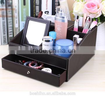 Custom design leather make-up comstic storage box with mirror