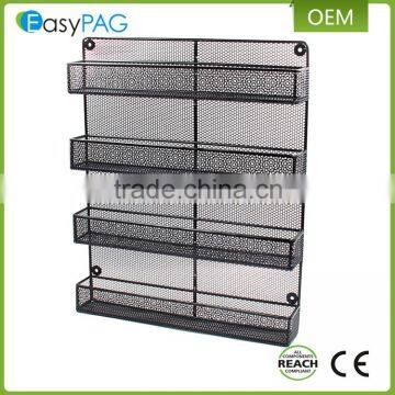 Kitchen Accessories 4 Tier Black Paint Wire Mesh Wall Mounted Spice Rack photo-4