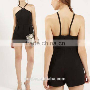 Spaghetti Strap Black Fashion New Design Sexy Short Jumpsuit