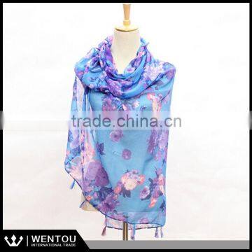 Spring New Arrival Fashion Infinity Tassel Pareo Floral Scarf