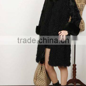 fashion lady's lamb coat for women with fur trim LC96