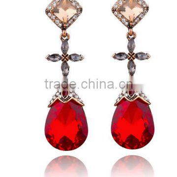 Simple atmospheric jewel-encrusted retro earrings Alloy teardrop-shaped gems earrings