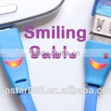 Shine LED Light Visible Smile Face Universal Micro USB Charger Data Sync Cable for Apple Iphone 5 5s micro USB