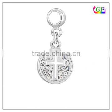 Dangle Beads Cross Cut out alloy circle charm with crystal