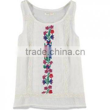 China Supplier kids clothes Customized 2015 Lace Patchwork Flower Embroidery kids Tank Tops wear