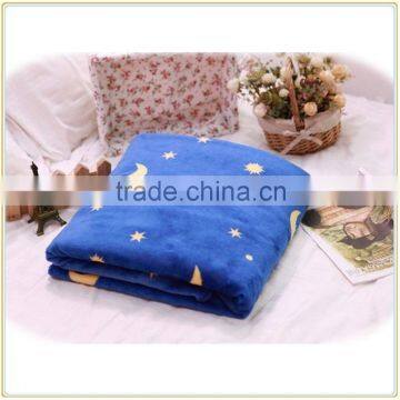 New Pattern Blue and Yellow Moon and Star print Flannel Fleece Blanket Made IN China