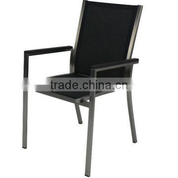 304 grade stainless steel chair Outdoor garden chair with mesh fabric in seat and back part,with polywood armrest