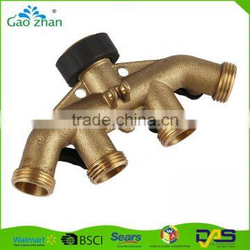 High Quality Brass Water Hose Pipe 4 Way Splitter Connector With Shut off Valve photo-2