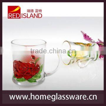 Hand Print Red Rose Pattern Glass Coffee Tea Mug photo-5