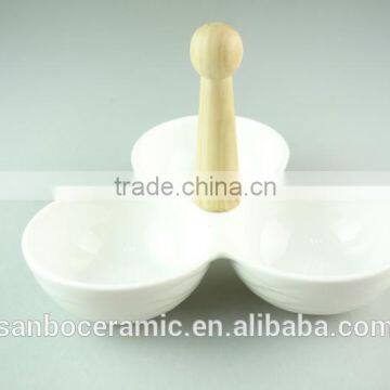 Cheap Ceramic Porcelain White Serving Plates / Dishes 3 Section Snack Plate photo-2