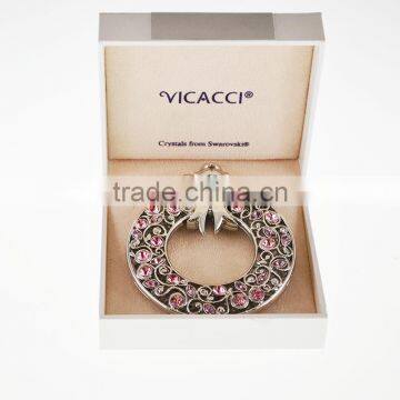 14K White Gold Plated Metal Xmas Ornament With Pink Crystals From Swarovski photo-2