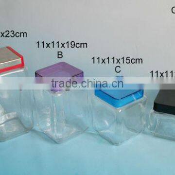 four sizes clear square glass storage jar with plastic lid