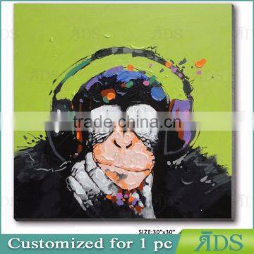 Amazon Best Sellers Hand Painted Oil Painting on Canvas Pop Art Cool Ape Listening Music With Headphone Framed Ready to Hang photo-2
