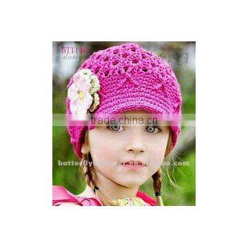 Shocking pink lovely baby crochet hat with flowers New style In stock