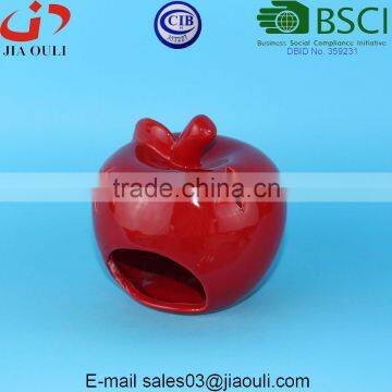 BSCI Audit Factory Red Apple Shape Tealight Candle Holder Lantern, Decorative Ceramic Candle Lantern photo-3