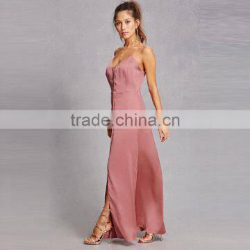 2017 Summer Strappy Back Satin Slip Dress Women Maxi Dress HSd9022 photo-2