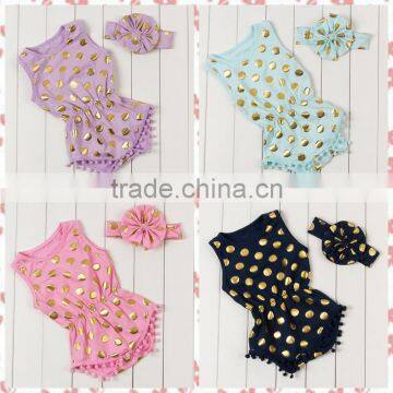 wholesale baby clothes summer gold polk dots bodysuit pompom romper