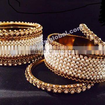 Antique Gold Finish Bridal Set,Indian Bridal Bangles Bracelet,Fashion Bangle Sets photo-5