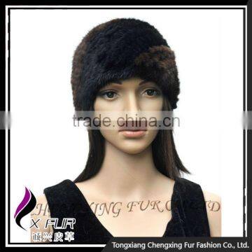 CX-E-10G Knitted Women Head Scarf Mink Fur Stretch Elastic Headband