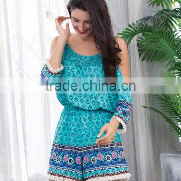 Off shoulder romper Simplee Apparel print off shoulder tunic women jumpsuit romper