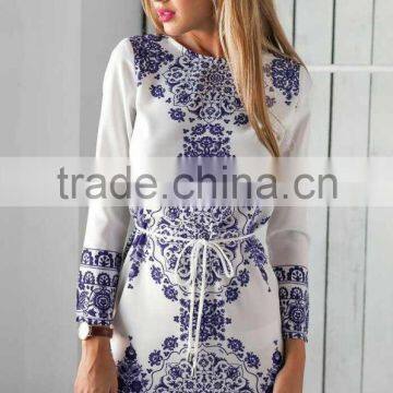 2016 Women Retro Pattern Printing Winter Dress With Belt photo-2