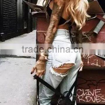 4861 Runwaylover Hot Sale Ladies Hipped Line Ripped Jeans