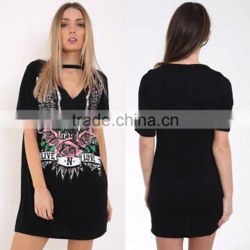 2017 New Fashion black V neck halter dress apparel