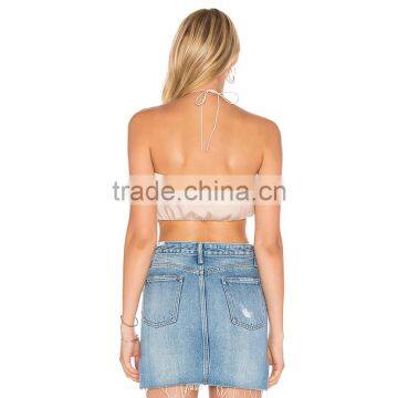 Drawstring Wrap Over Satin Camisole for Women Latest Halter Neck Crop Top photo-3