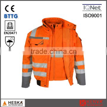 Hi vis 3 in 1 jacket 3m reflective winter jacket with detachable sleeve