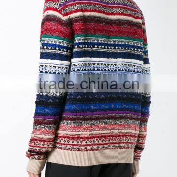 Multi Color Crew Neck Knitted Jumper Men's Intarsia Sweater With Button Decoration on Shoulders photo-3