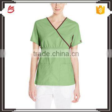 Top Selling Mock Wrap Women Medical Scrubs Wholesale Knit Panel Top