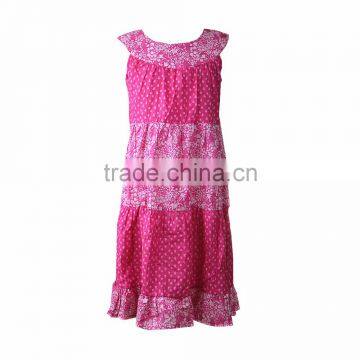 2017 Summer Girl Clothing 100% Cotton Printed Finshtail Dress in Fuschia Color photo-1