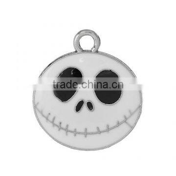 Charm Pendants Nightmare Before Christmas Halloween Skull Silver Tone Enamel White 24.0mmx22.0mm