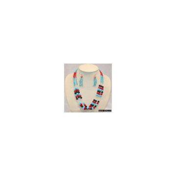 Sell Red Coral and Green Turquoise Necklace & Earring Set