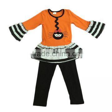 2016 yawoo orange embroidery skirt top and black icing leggings halloween clothing sets kids fashion clothes