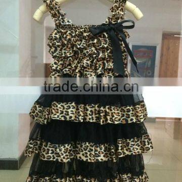 Wholesale top quality leopard christening rustic baby girls lace petti dress M5061813