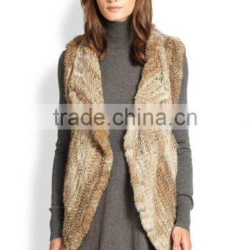 YR321 New RU Design Turn-down Collar Real Natural Knitted Rabbit Fur Vest