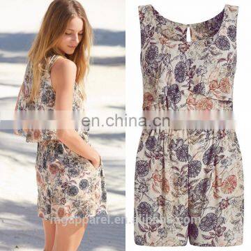 women playsuits summer 100% viscose floral sexy open back playsuit wholesale