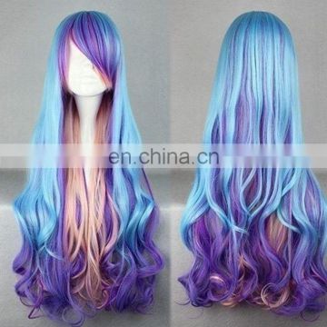 Purple and blue synthetic wig long wave cosplay wig FW2141