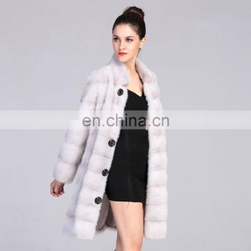 Lantianfur Womens Winter Luxury Outerwear Long Sleeve Mink Fur Coat light grey