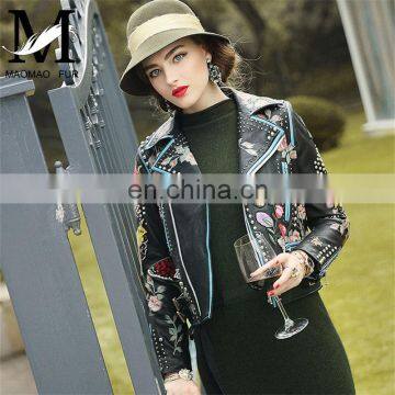 New Arrival Embroidery Leather Jacket for Women Real Motorcycle Leather Jacket photo-4