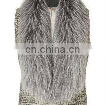 gray raccoon collar wool vest/quality+OEM+ODM