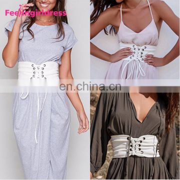 Hot Women Bandage Shape-Making Lace Up White Belt Fashion Wide Waist Belt Women