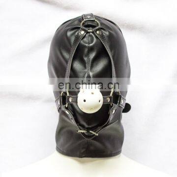 Sex Bondage Hood, Full Head PU Leather Mask With Ball Gag Sexy Adult Novelty Product photo-2