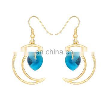 Best Quality Wedding Blue Crystal Heart Earring Moon Pearl Earring for Bridesmaid Gift