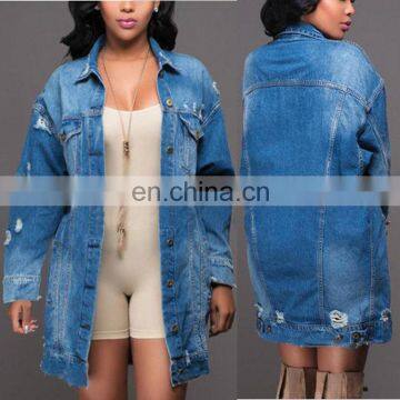 Women Long sleeve Jackets Autumn female Denim Holes Coat Plus size Casual Street Jean Outerwears