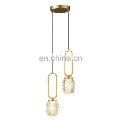 Nordic Bedside Pendant Light Modern Minimalist All Copper LED Lamp For Living Room TV Background Luxury Crystal Hanging Lights