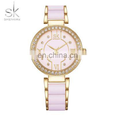 SHENGKE Gorgeous Bracelet Watch For Lady Dazzling Crystal  Like Ceramic Quartz Fashion Lady Watch K0031L