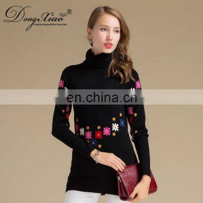 Wholesale Jacquard Flowers Pattern Women's Long 100% Cashmere Sweater